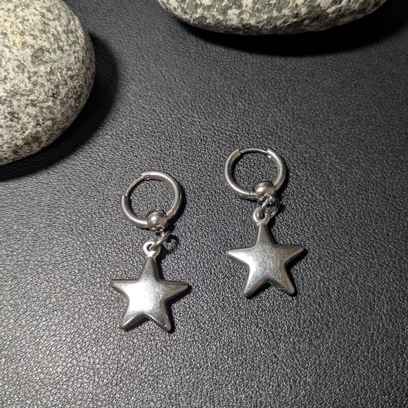 Jewelry - Silver Star Hoop Earrings